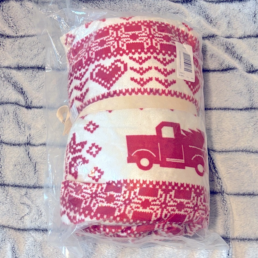 Maurices Festive Red and Cream Blanket